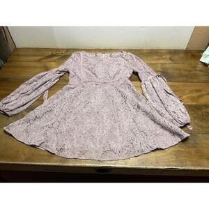 FREE PEOPLE WOMEN'S LILAC CROCHET LACE LONG SLEEVE RUBY DRESS Size XS